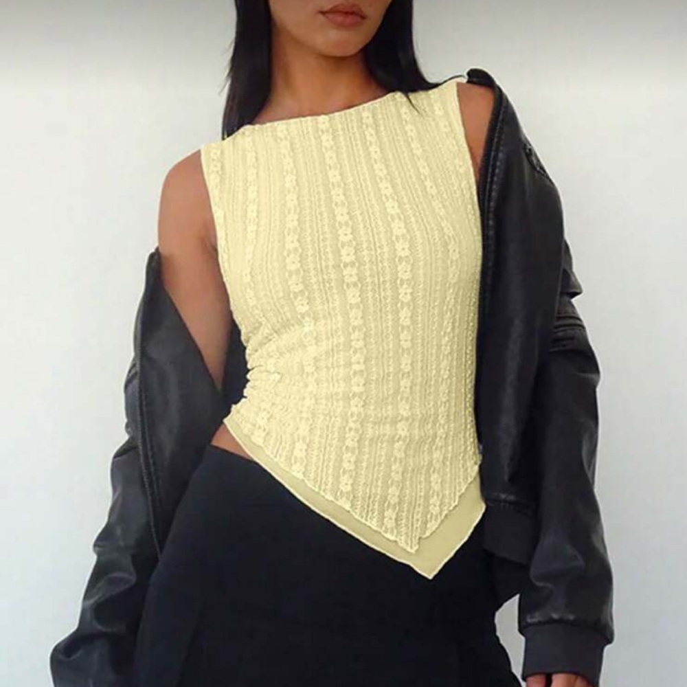 Asymmetrical Lace Semi Sheer Tank Top